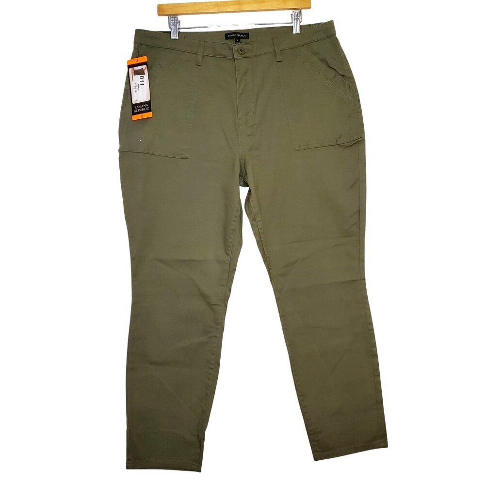 Banana Republic Womens Olive Green Utility Pants Size 16 Cotton Blend With Pocke